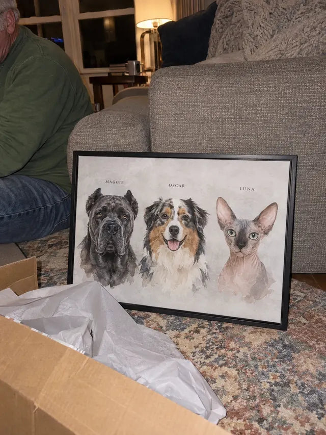 Illustrative Portrait examples featuring Maggie, Oscar, Luna; not a customer photograph