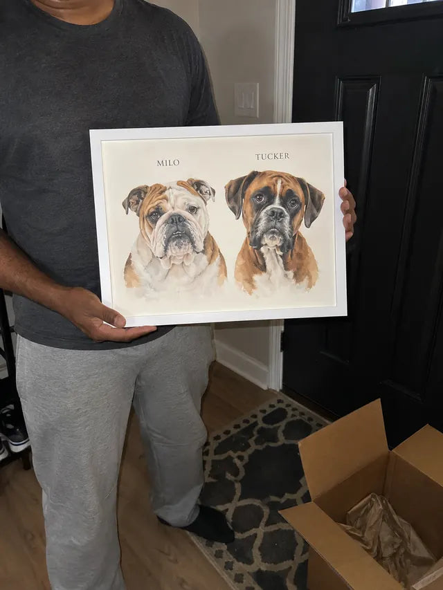 Illustrative Portrait examples featuring Milo, Tucker; not a customer photograph