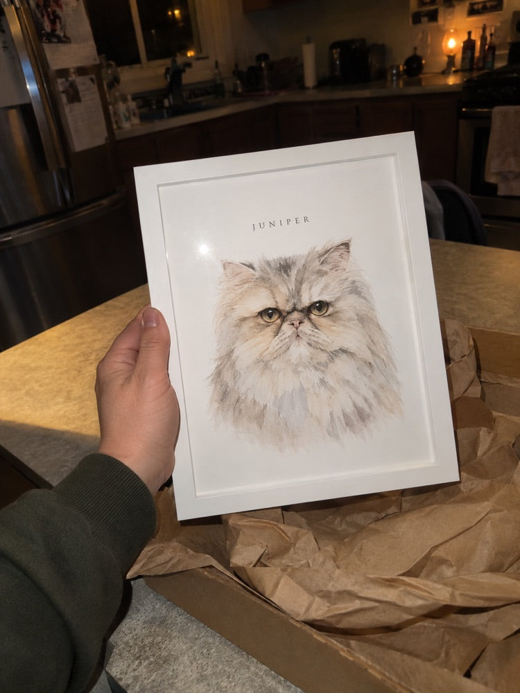 Illustrative casual home photo of Juniper watercolour artwork