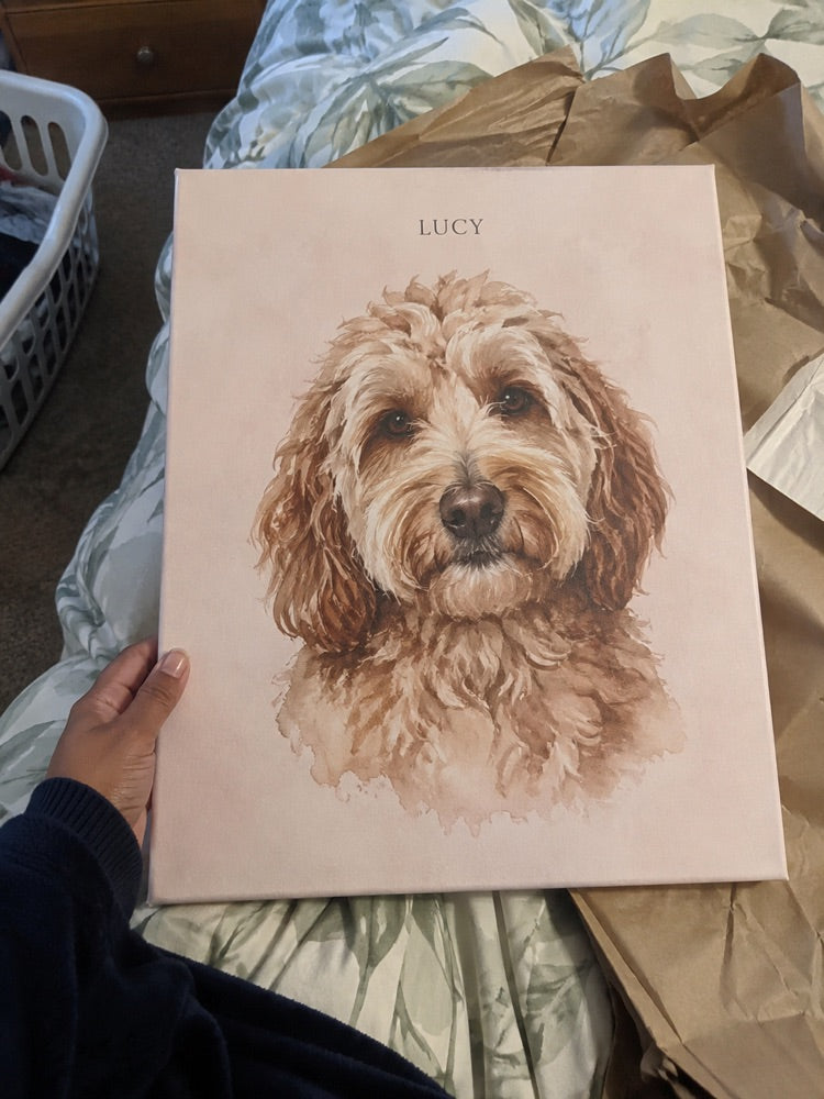 Illustrative casual home photo of Lucy watercolour artwork