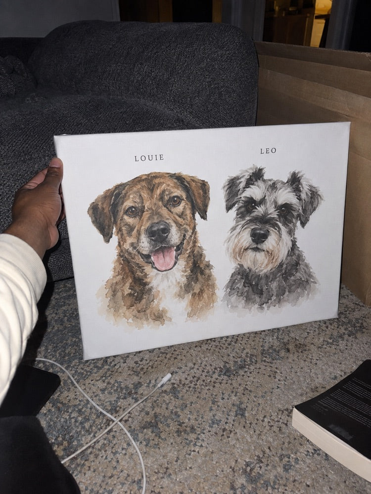 Illustrative casual home photo of Louie, Leo watercolour artwork