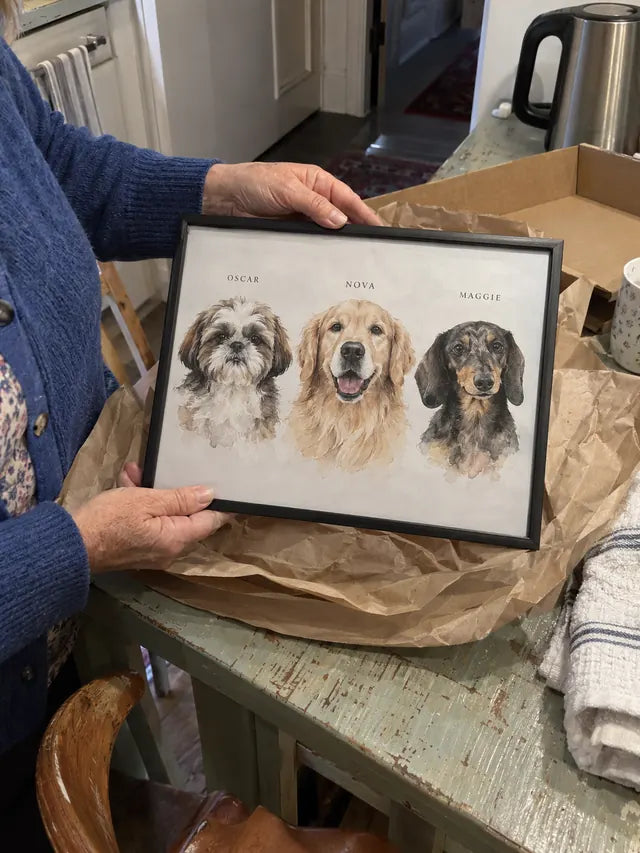 Illustrative Portrait examples featuring Oscar, Nova, Maggie; not a customer photograph