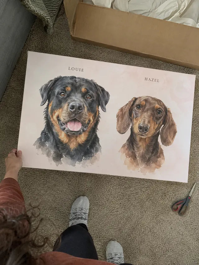 Illustrative Portrait examples featuring Louie, Hazel; not a customer photograph