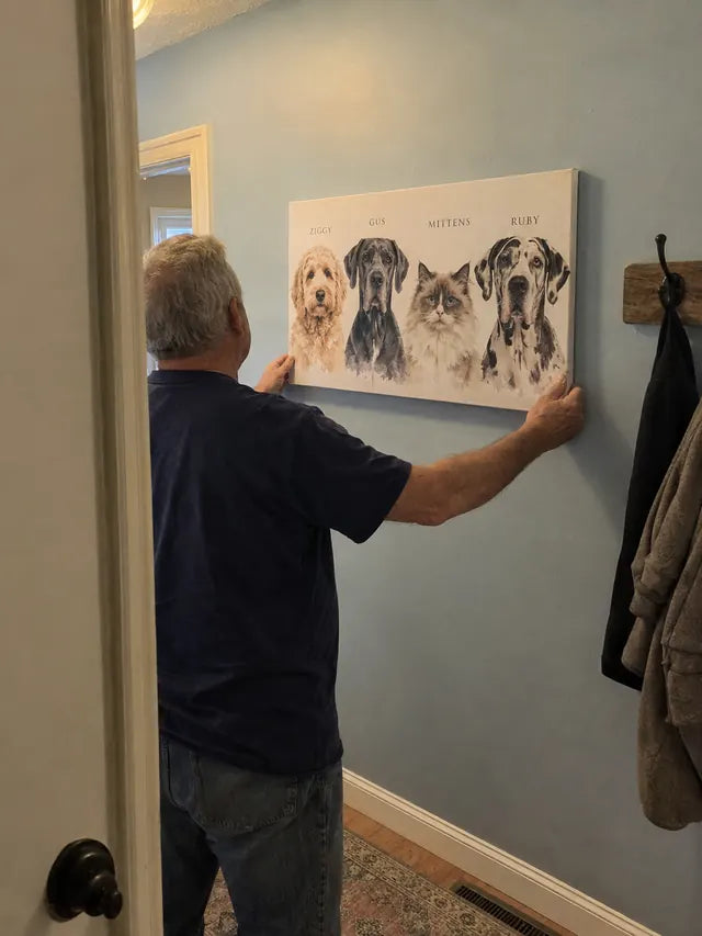 Illustrative Portrait examples featuring Ziggy, Gus, Mittens, Ruby; not a customer photograph